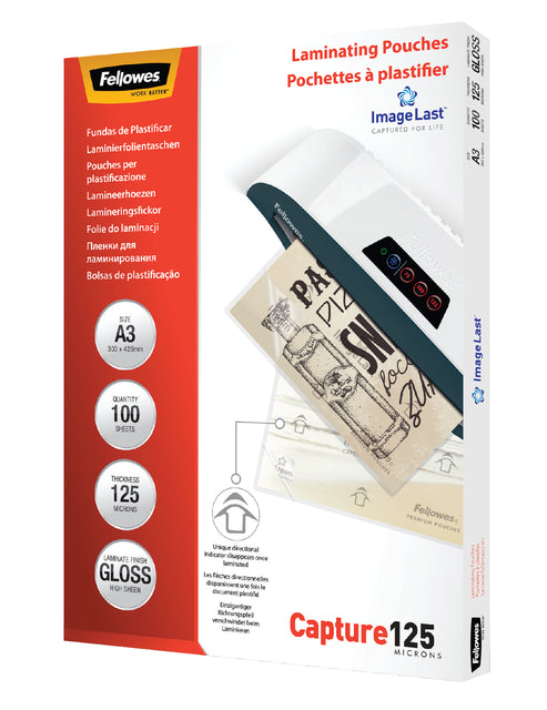 Fellowes - Capture de couverture de laminage125 ft A3, 250 micron (2 x 125 micron), paquet de 100 pièces