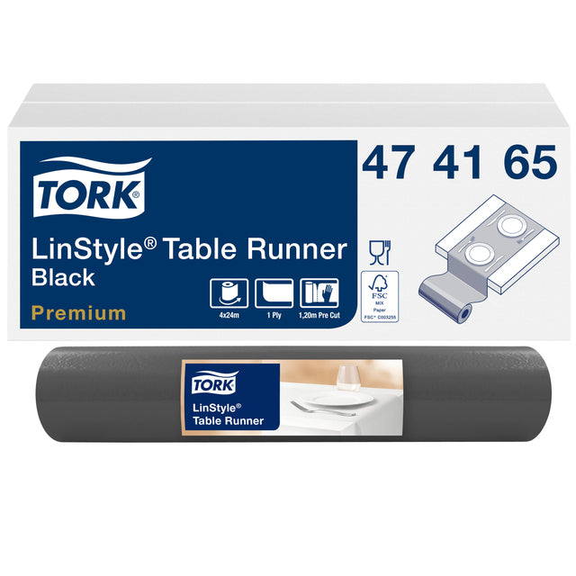 Tork - Tischläufer Linstyle® Langlebig 1 Schicht 120x40 cm schwarz 474165