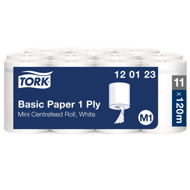 Tork - Reinigungspapier Basic Mini M1 CenterFeed 1 -laags 120 m Weiß 120123 | Box A 11 Roll 32 Stücke