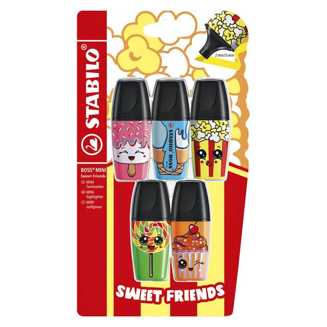 Stabilo - Marker Marker Boss Mini Sweet Friends | Blister un 5 pièces | 10 morceaux