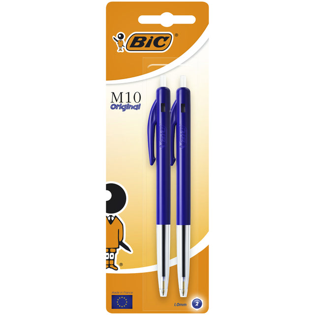 Bic - balpen M10 Clic, medium punt, blauw, blister van 2 stuks