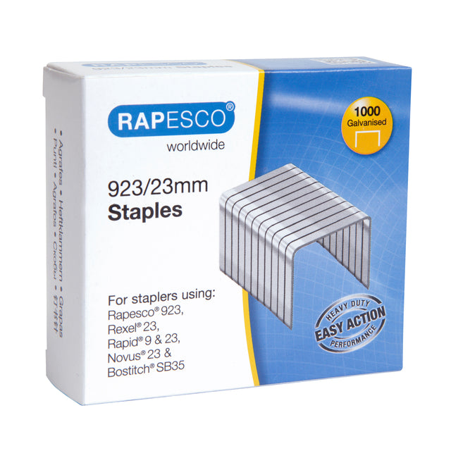 Rapesco - 923/23 mm (23 types) agrafes galvanisées (boîte 1000) | 10 pièces