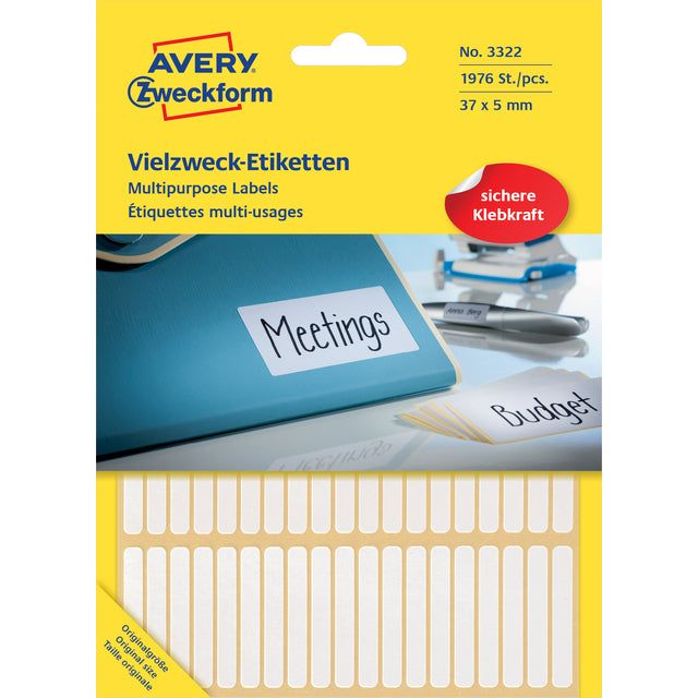 Avery Zweckform - Label Zweckform 3322 37x5mm blanc 1976 pièces | Pack de 26 feuilles