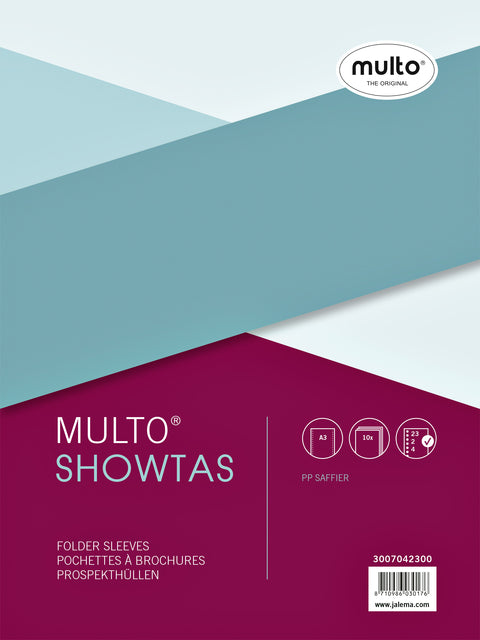 Multo - geperforeerde showtas ft A3, 2-, 4- en 23-gaatsperforatie, 80 micron, gekorreld, pak van 10 st