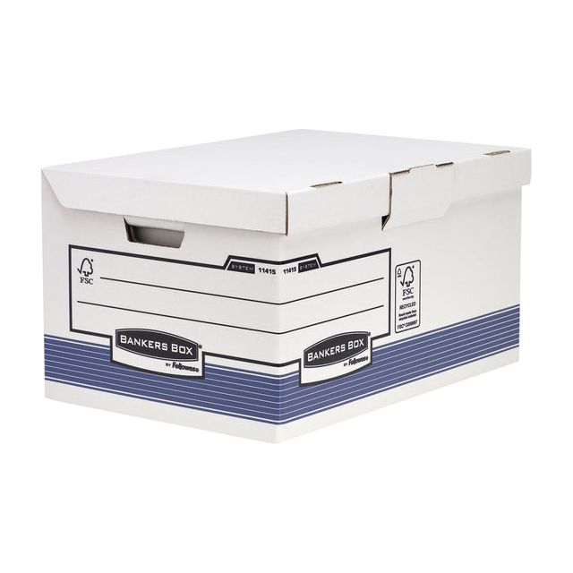 Bankers Box - Archiefdoos System fold flip top maxi wit blauw | Omdoos a 10 stuk