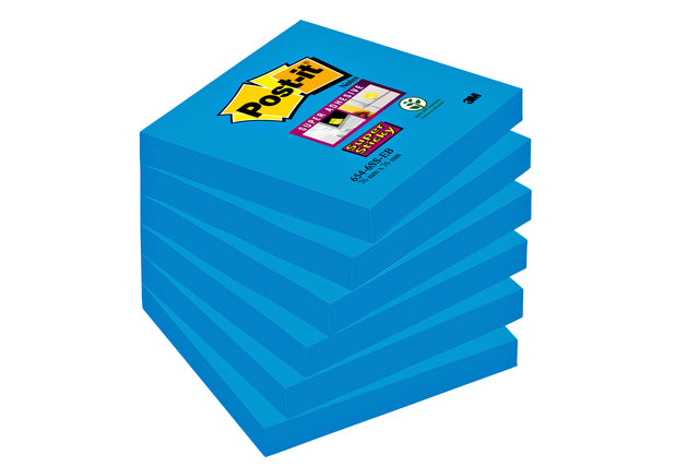 Post -it - Notes super collantes, 90 feuilles, ft 76 x 76 mm, paquet de 6 blocs, bleu (paradis bleu)