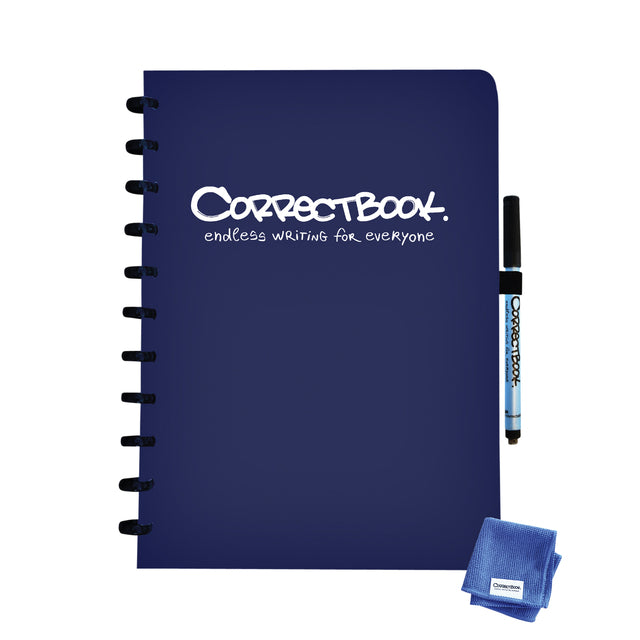 Correctbook - A4 Original: uitwisbaar / herbruikbaar notitieboek, gelijnd, Midnight Blue (marineblauw)