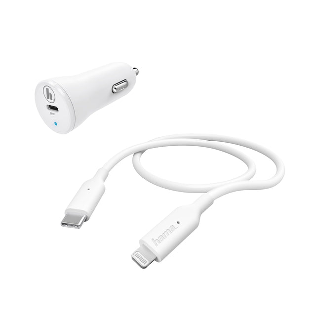 Charger de voiture Hama Lightning 18W 1 mètre blanc