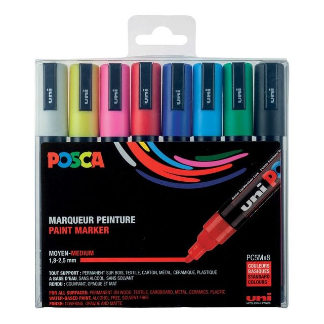 Posca - Paintmarker PC-5M, set van 8 markers in geassorteerde basiskleuren