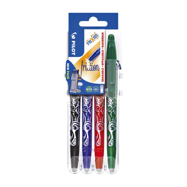 Pilot - roller Frixion Ball Set 2 Go blister van 4 stuks: zwart, blauw, rood en groen