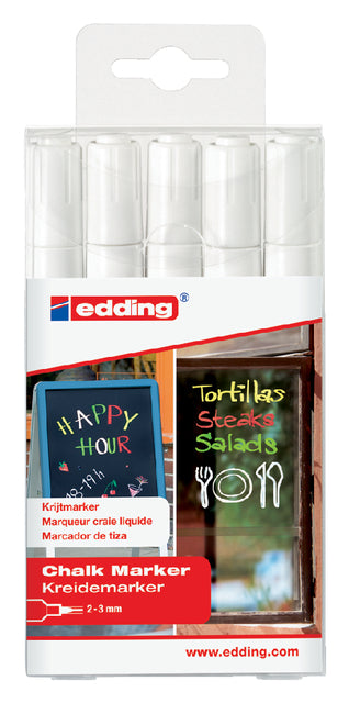 Edding - krijtmarker e-4095 wit, etui van 5 stuks