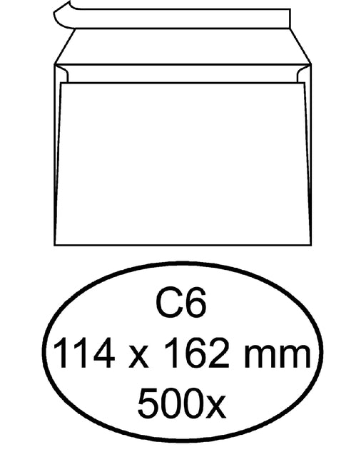 Quantore - Enveloppe Bank C6 114x162mm auto-adhésif blanc 500 pièces