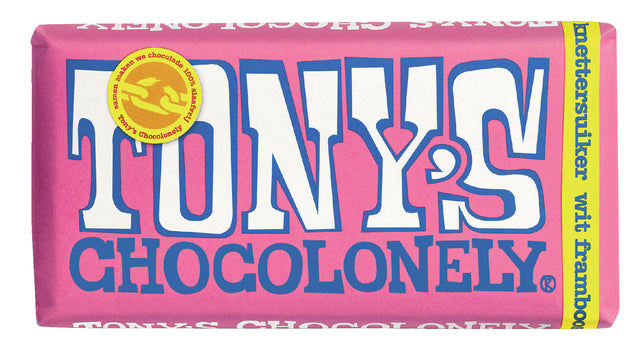 Tony's Chocolonely - Barne de chocolat 180gr Blanche de crack de framboise blanche