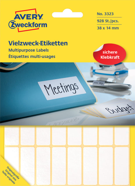 Avery Zweckform - Zweckform 3323 mini etiketten ft 38 x 14 mm (b x h), 928 etiketten, wit