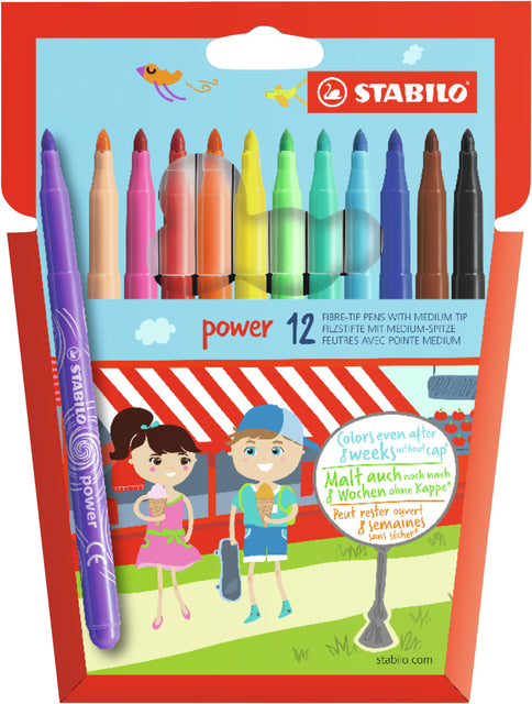 Stabilo - stylo en feutre de puissance -tip, poche de 12 pièces en couleurs assorties