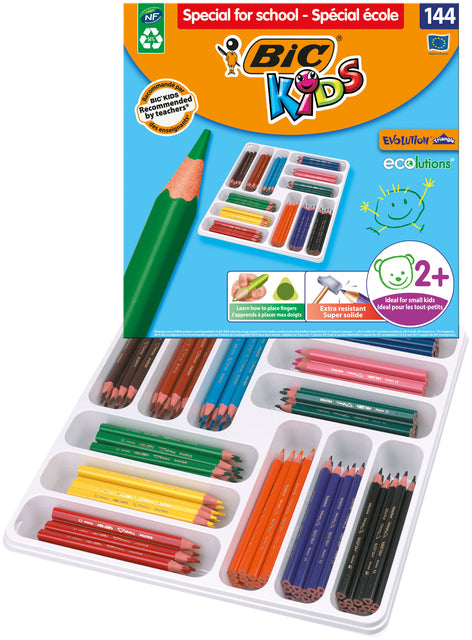 Bickids - farbige Bleistifte Kinder Evolution Dreieck Schoolbox 144 Stück Assorti