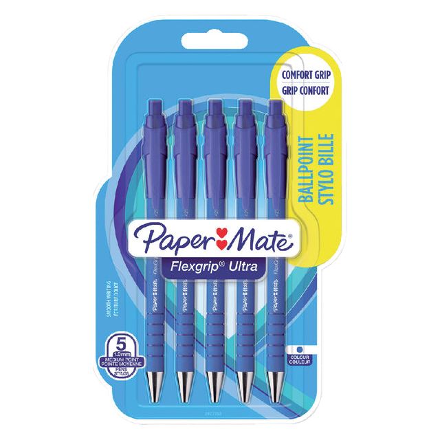 Paper Mate - Balpen papermate flexgrip ultra m 5st blauw