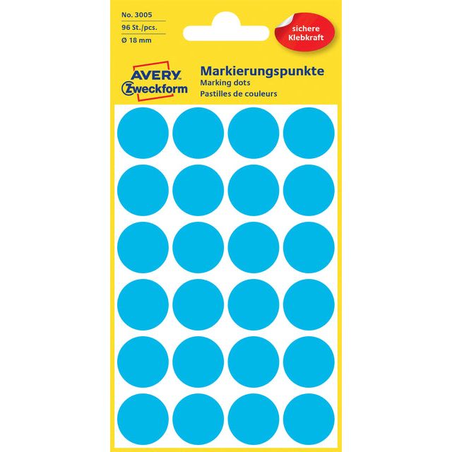 Avery Zweckform - Etiket az 3005 rond 18mm blauw 96 stuks