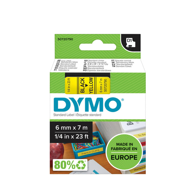 Dymo - Labele 43618 D1 720790 6 mmx7m noir sur jaune | 5 pièces