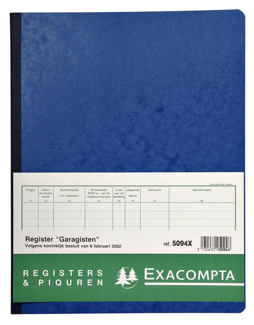 Exacompta - register garagist en pomphouder, ft 32 x 25 cm, Nederlandstalig