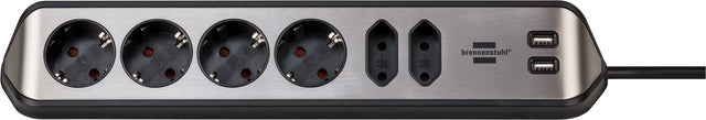 Brennenstuhl - Socket Desk Estilo 6 - inkl. 2 USB 2m Schwarz Silber | 6 Stücke