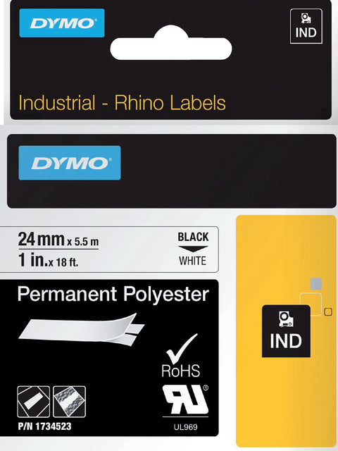 Dymo - Labele Rhino 1734523 Polyester 24 mmx5,5 m schwarz auf w