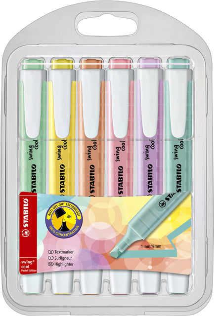 Stabilo - Swing Cool Pastel Marking Marking, Case en plastique de 6 pièces en couleurs assorties