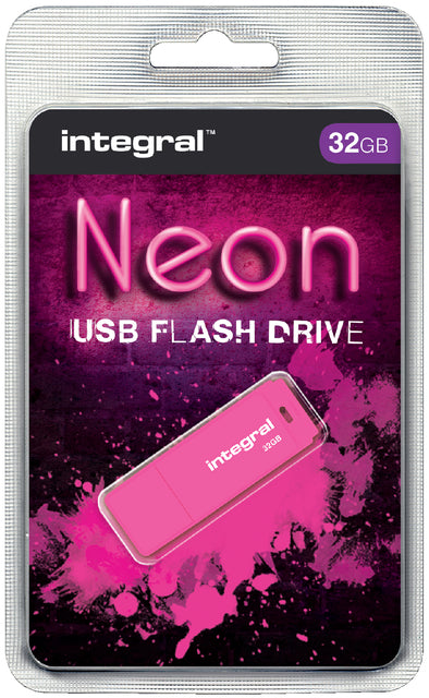 Intégrale - Stick USB 2,0 néon, 32 Go, rose