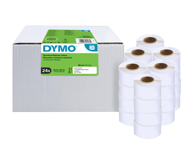 Dymo - Wertpaket: Etikettenbezeichnungsschreiber ft 89 x 28 mm, weiß, Box von 24 x 130 Etiketten