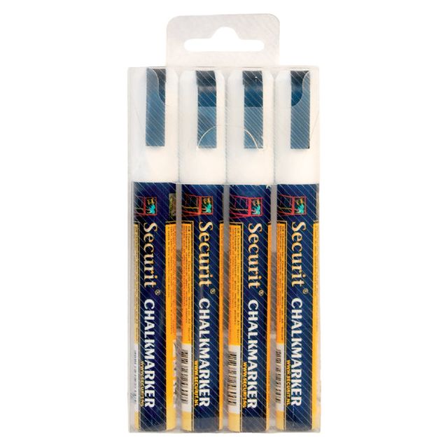 Securit - krijtmarker medium wit, blister met 4 stuks