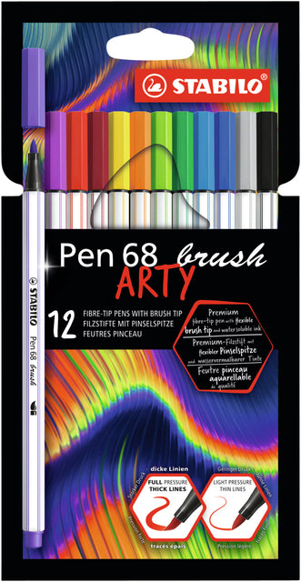 Stabilo - Pen 68 Brush Arty, poche de 12 pièces, Assorti