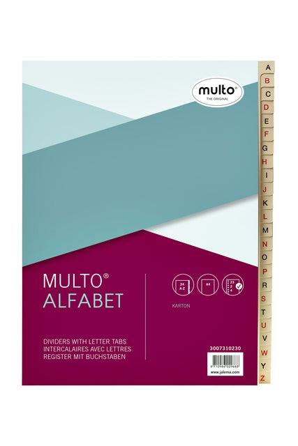 Multo-Tabs A4 23-Ringe 24-teilige A-Z Karton Chamois | 10 Stücke