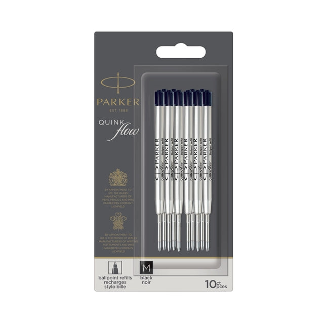 Parker - remplissage de quinkflow pour stylo à bille, moyen, noir, cloqueux avec 10 pièces