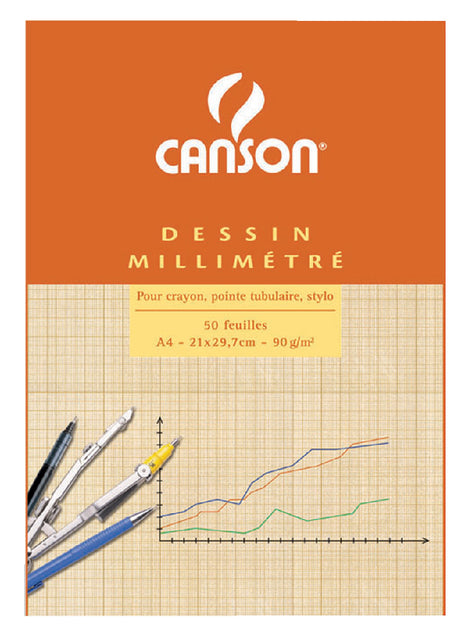 Canson - Millimeterblok canson a4 90gr lichtbruin | 10 stuks