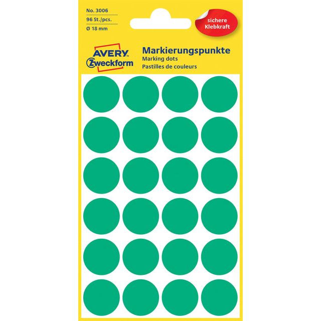 Avery Zweckform - Label Zweckform 3006 environ 18 mm Green 96 pièces | 10 pièces