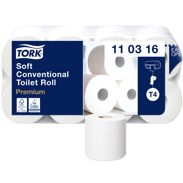 Tork - Toilettenpapier extra weich, 3 -layer, 250 Blätter, System T4, weiß, Packung mit 8 Rollen