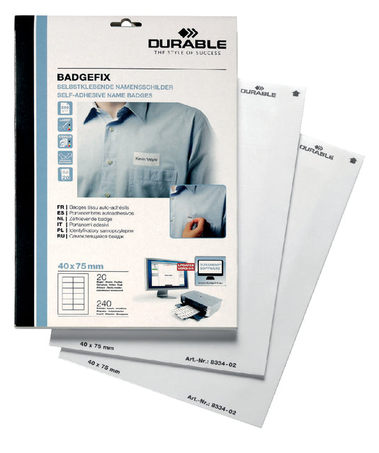 Durable - Naambadge etiket durable 8334 40x75mm zelfkl wit