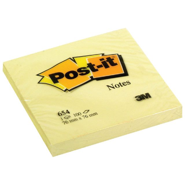 Post-it-memoklok 3m Post-it 654 76x76mm jaune | 1 pièce | 12 pièces