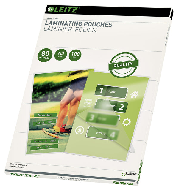 Leitz - couverture de laminage ILAM Ft A3, 160 micron (2 x 80 micron), 100 pièces pack