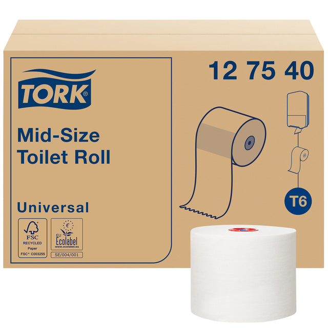 Tork-Toilet-Papier mit mittlerer Größe T 6 Universal 1-Laags 135 m Weiß 127540