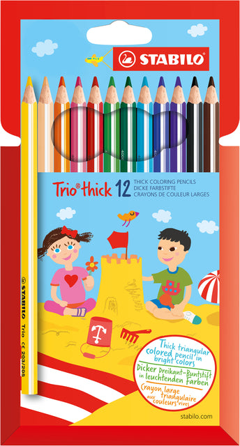 STABILO - Trio thick kleurpotlood, etui van 12 stuks in geassorteerde kleuren