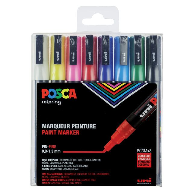 Posca - Paintmarker PC-3M, set van 8 markers in geassorteerde basiskleuren