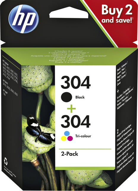 HP - Cartouche d'encre 304, 100-120 pages, OEM 3JB05AE, 1 x noir et 1 x 3 couleurs