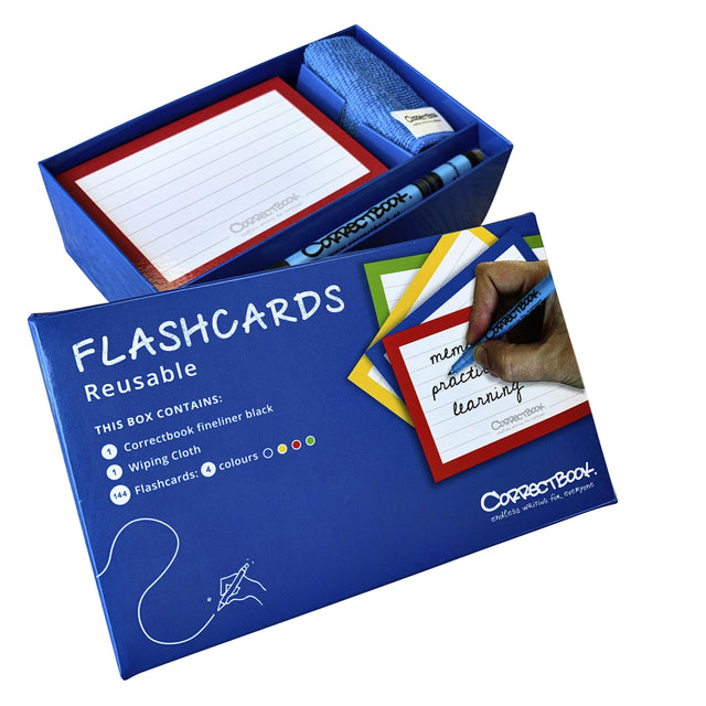 CorrectBook - Flashcards (cartes système), effaçable / réutilisable, bordé, paquet de 144 pièces