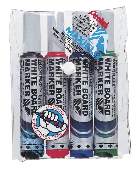 Pentel - Whiteboardmarker Maxiflo set van 4 kleuren (blauw, rood, groen en zwart)