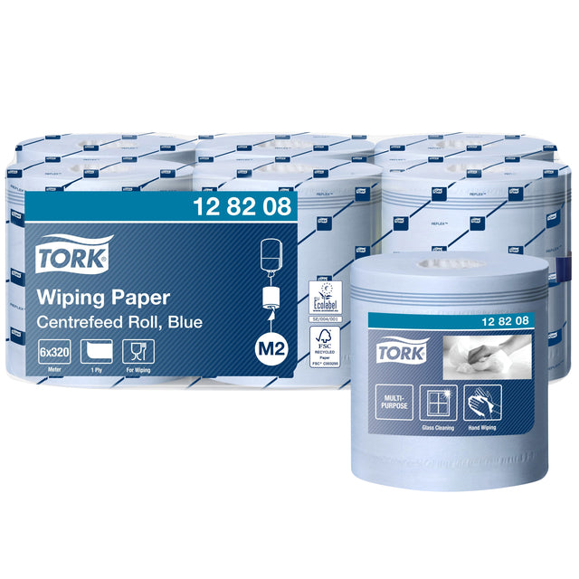 Tork - Papier de nettoyage M2 Centre 1 -LAAGS 320m bleu 128208 | Pak un rôle 6 | 36 pièces