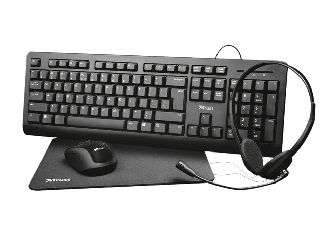 Trust - Primo 4-in-1 Home Set met headset, toetsenbord (qwerty), muis en muismat