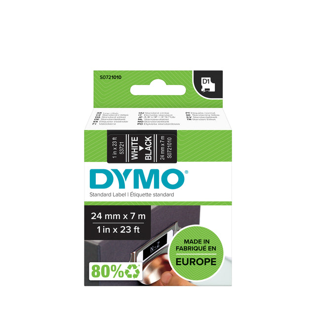 DYMO - LABELE 53721 D1 721010 24 mmx7m weiß auf Schwarz