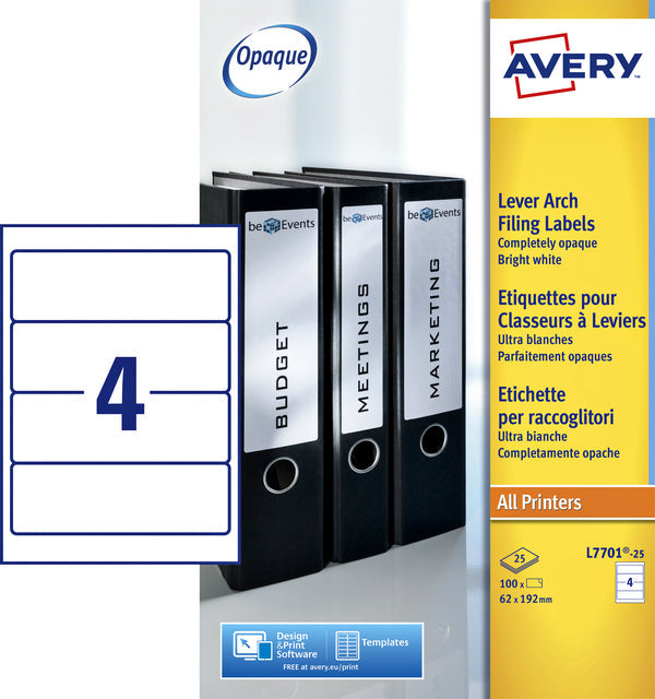 Avery Zweckform - Zweckform L7701-25 Orcheti Labels FT 19,2 x 6,2 cm (B x H), 100 étiquettes, blanc