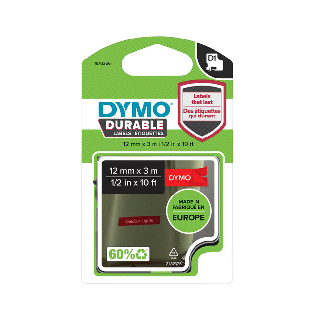 DYMO - LABELE 1978366 12mmx3m weiß auf rot